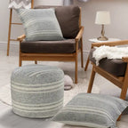 Sevita Farmhouse Triple Stripe Indoor Outdoor Pouf - 18 x 18 x 14