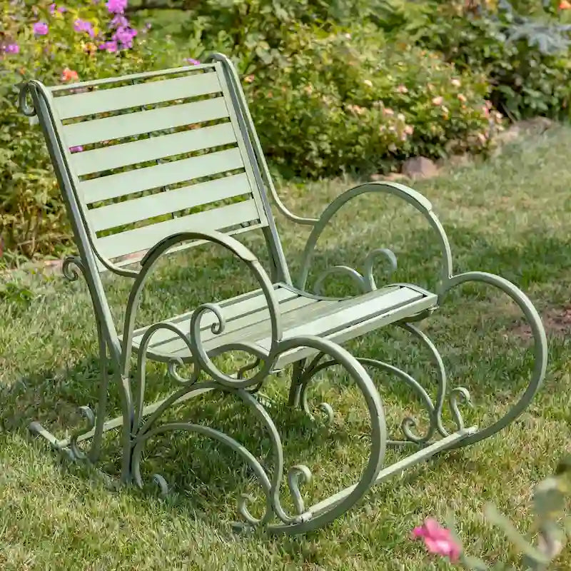 Monte Carlo 1968 Iron Rocking Arm Chair in Antique Green - 24.5 L x 42 W x 36.5 H
