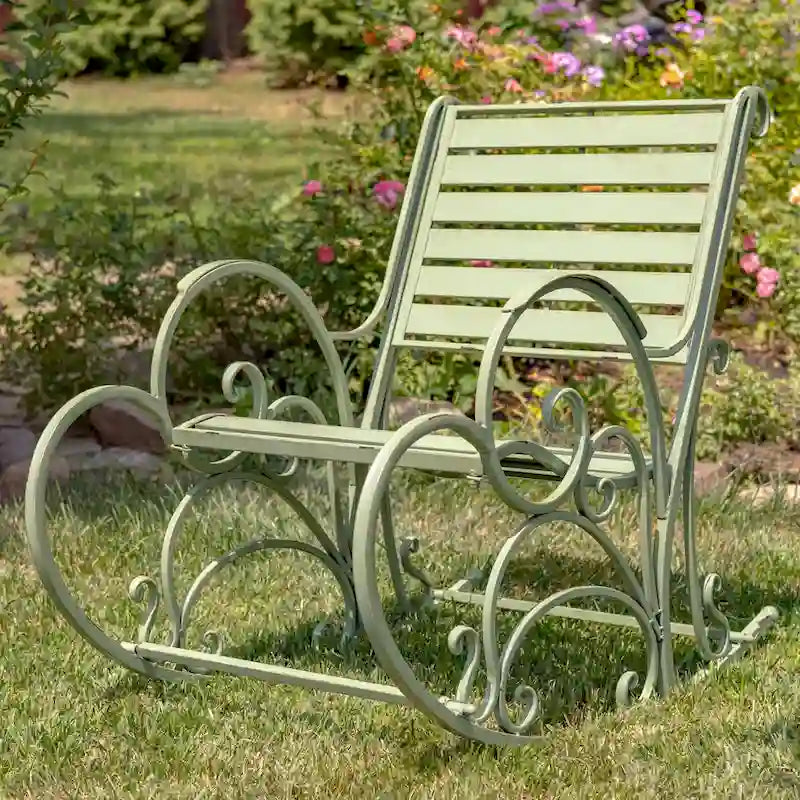 Monte Carlo 1968 Iron Rocking Arm Chair in Antique Green - 24.5 L x 42 W x 36.5 H