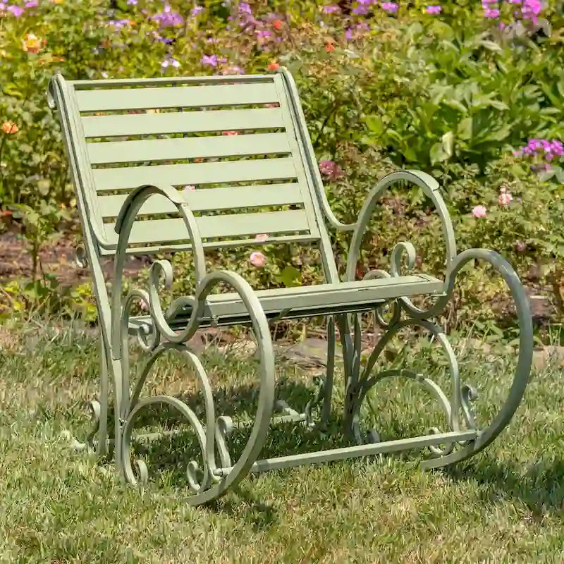 Monte Carlo 1968 Iron Rocking Arm Chair in Antique Green - 24.5 L x 42 W x 36.5 H
