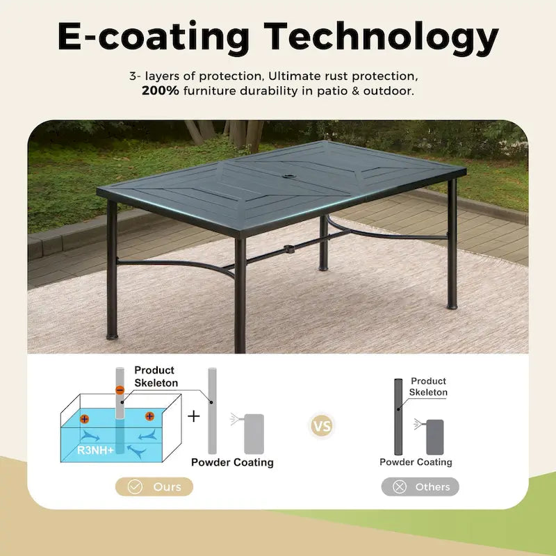7-Piece Patio Dining Sets , 6 Textilene Fabirc Chairs and 1 Metal Table with 2.1 Umbrella Hole