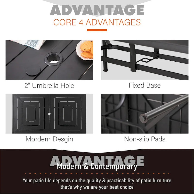 7-Piece Patio Dining Sets , 6 Textilene Fabirc Chairs and 1 Metal Table with 2.1 Umbrella Hole