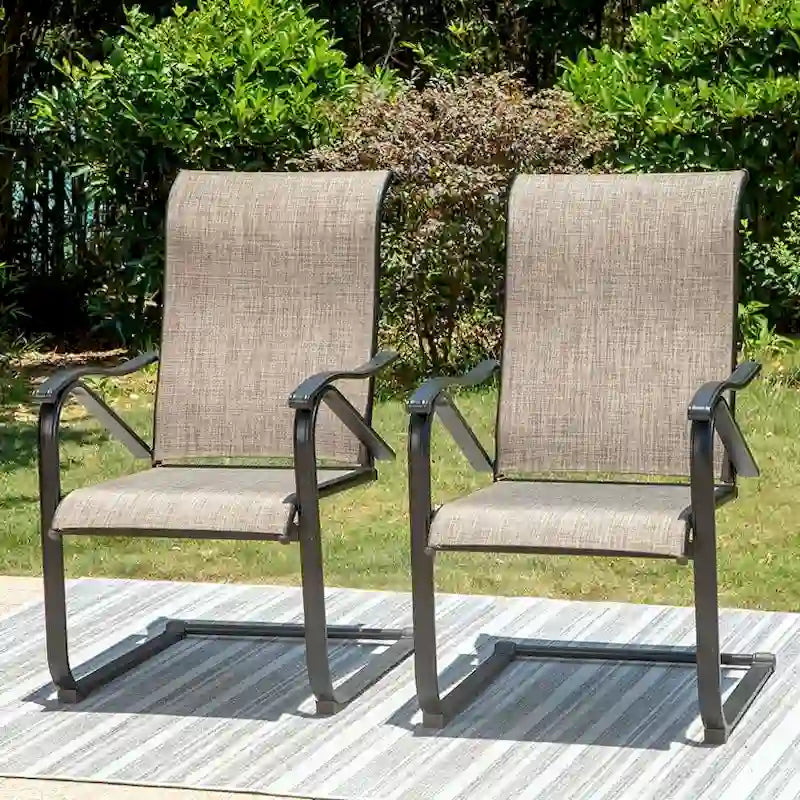 7-Piece Patio Dining Sets , 6 Textilene Fabirc Chairs and 1 Metal Table with 2.1 Umbrella Hole