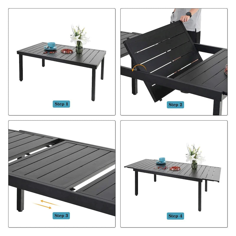 9-Piece Dining Set, 1 Extendable MetalTable and 8 Spring Motion Textilene Chairs