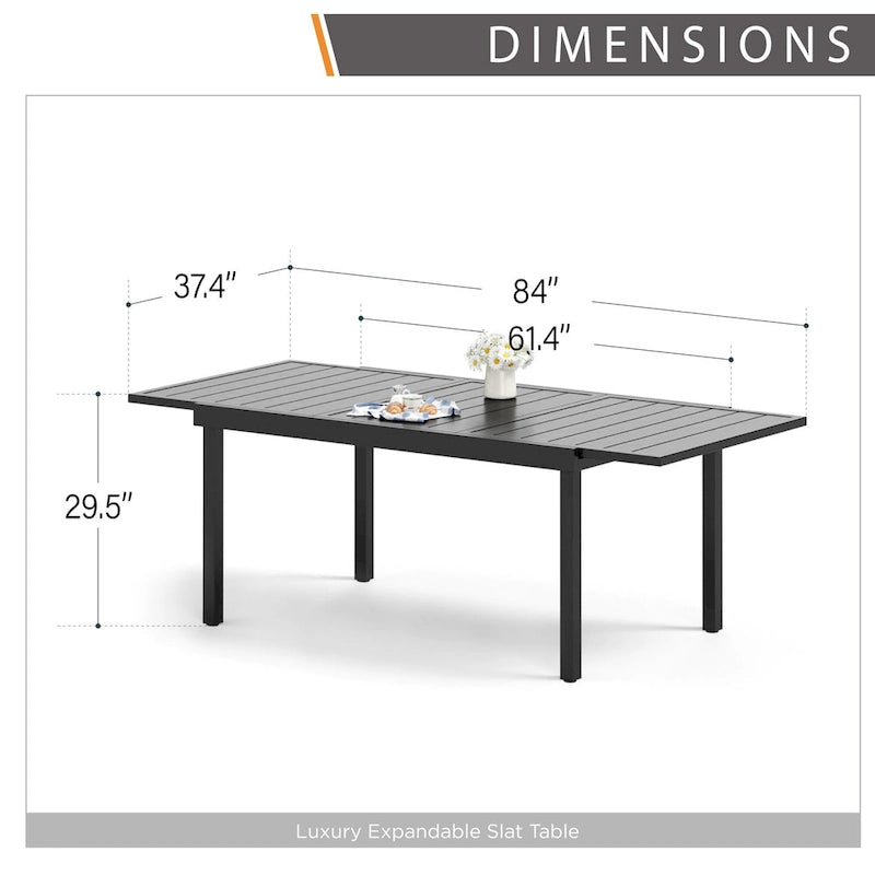 9-Piece Dining Set, 1 Extendable MetalTable and 8 Spring Motion Textilene Chairs