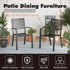 MAISON ARTS 7 Pieces Patio Steel Dining Set with 6 Stackable Steel Dining Chairs and 1 Patio Umbrella Rectangle Table