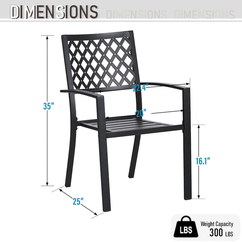MAISON ARTS 7 Pieces Patio Steel Dining Set with 6 Stackable Steel Dining Chairs and 1 Patio Umbrella Rectangle Table