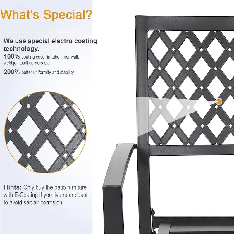 MAISON ARTS 7 Pieces Patio Steel Dining Set with 6 Stackable Steel Dining Chairs and 1 Patio Umbrella Rectangle Table