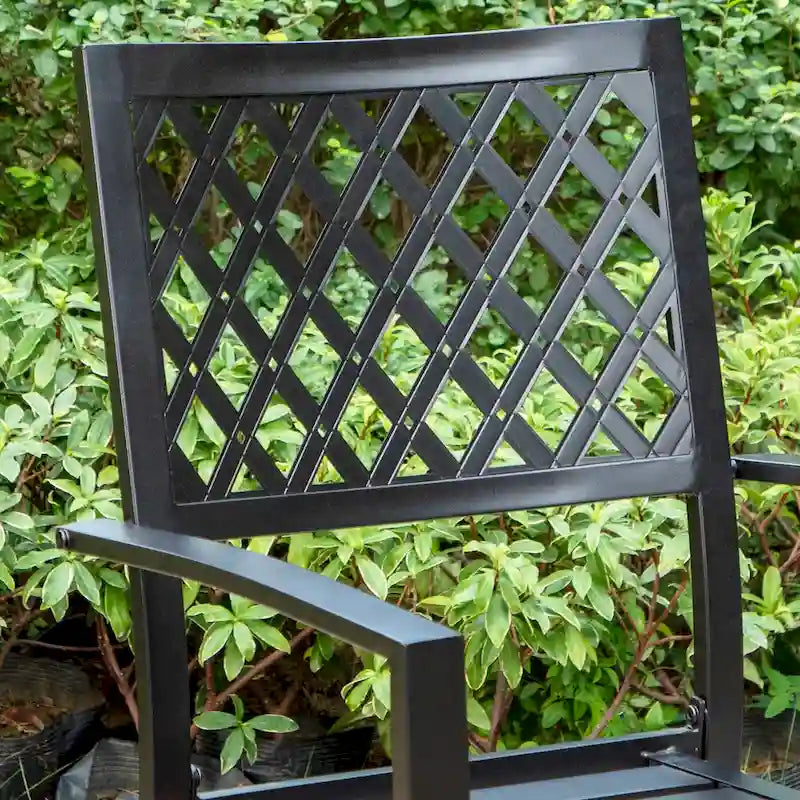 MAISON ARTS 7 Pieces Patio Steel Dining Set with 6 Stackable Steel Dining Chairs and 1 Patio Umbrella Rectangle Table