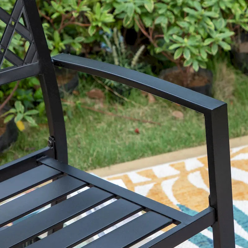 MAISON ARTS 7 Pieces Patio Steel Dining Set with 6 Stackable Steel Dining Chairs and 1 Patio Umbrella Rectangle Table