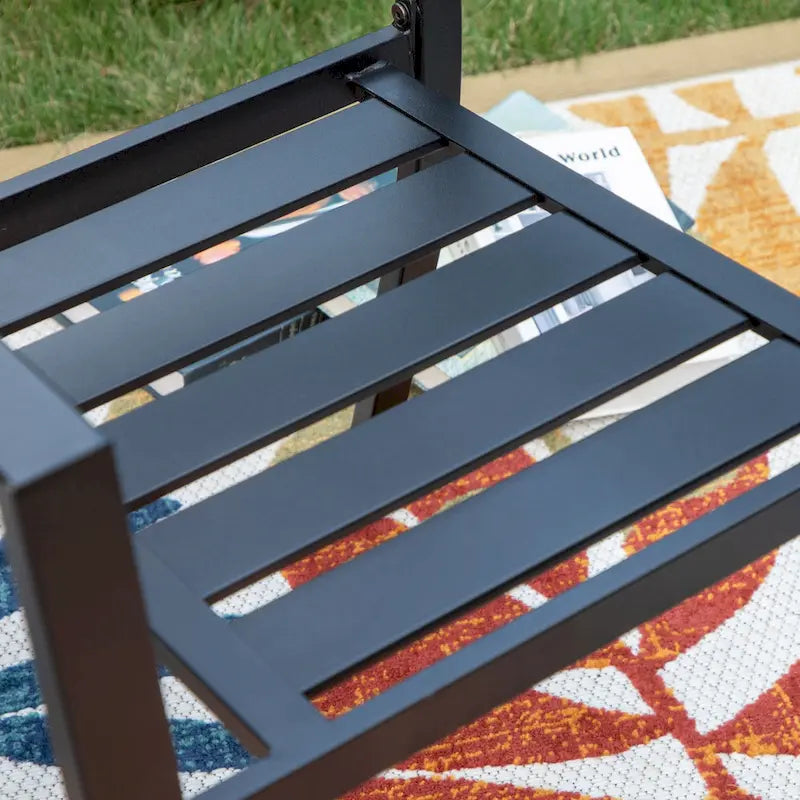 MAISON ARTS 7 Pieces Patio Steel Dining Set with 6 Stackable Steel Dining Chairs and 1 Patio Umbrella Rectangle Table
