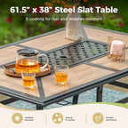 MAISON ARTS 7 Pieces Patio Steel Dining Set with 6 Stackable Steel Dining Chairs and 1 Patio Umbrella Rectangle Table