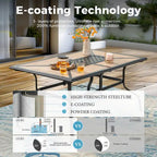 MAISON ARTS 7 Pieces Patio Steel Dining Set with 6 Stackable Steel Dining Chairs and 1 Patio Umbrella Rectangle Table