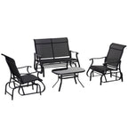 Outsunny 4 Pieces Gliders Set, Outdoor Furniture Sets with 2-Person Glider Patio Bench, Single Sling Chair and Coffee Table