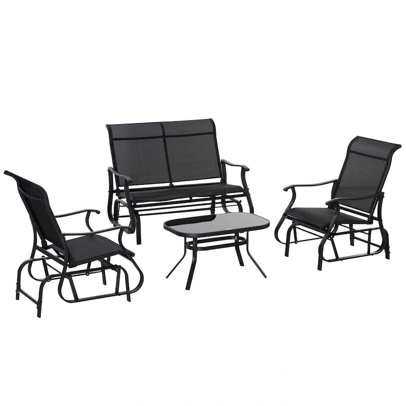 Outsunny 4 Pieces Gliders Set, Outdoor Furniture Sets with 2-Person Glider Patio Bench, Single Sling Chair and Coffee Table