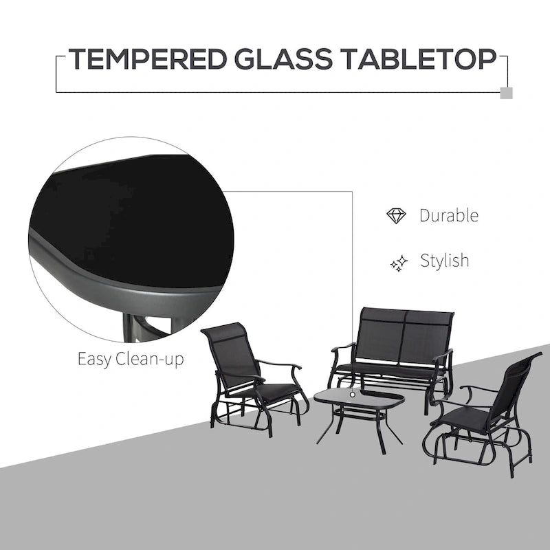 Outsunny 4 Pieces Gliders Set, Outdoor Furniture Sets with 2-Person Glider Patio Bench, Single Sling Chair and Coffee Table