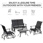 Outsunny 4 Pieces Gliders Set, Outdoor Furniture Sets with 2-Person Glider Patio Bench, Single Sling Chair and Coffee Table