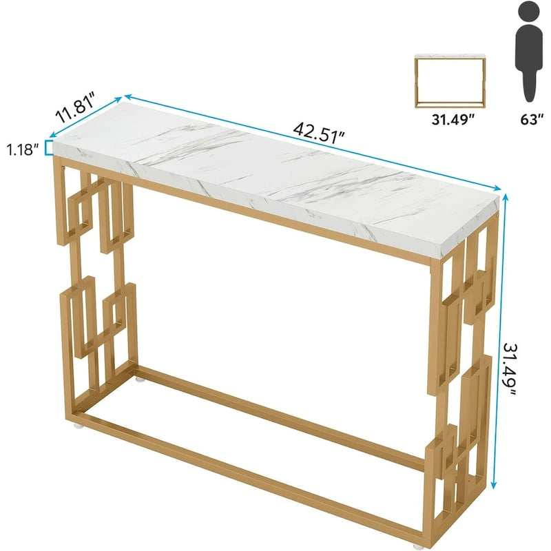 Console Table, White Faux Marble Modern Sofa Tables for Living Room