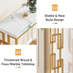 Console Table, White Faux Marble Modern Sofa Tables for Living Room