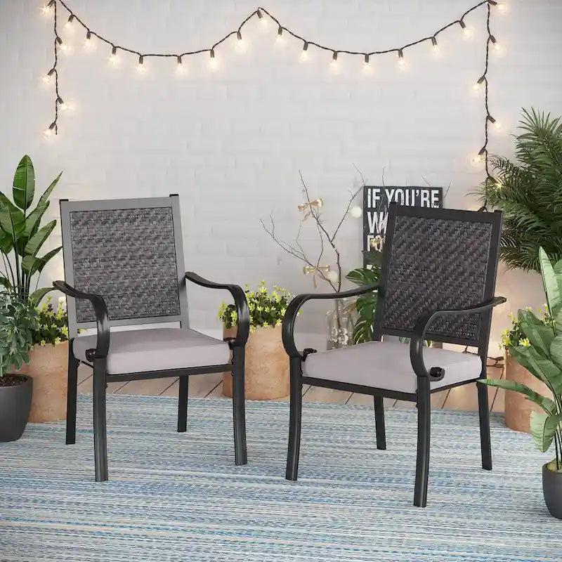 MAISON ARTS Patio Dining Chairs, 2 Rattan Chairs with Cushions