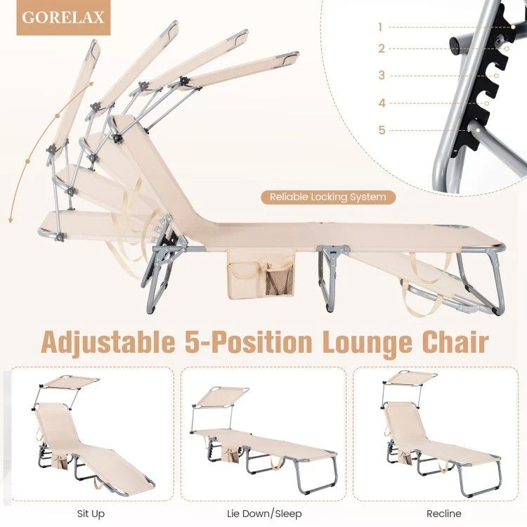 Adjustable Outdoor Recliner Chair with Canopy Shade
