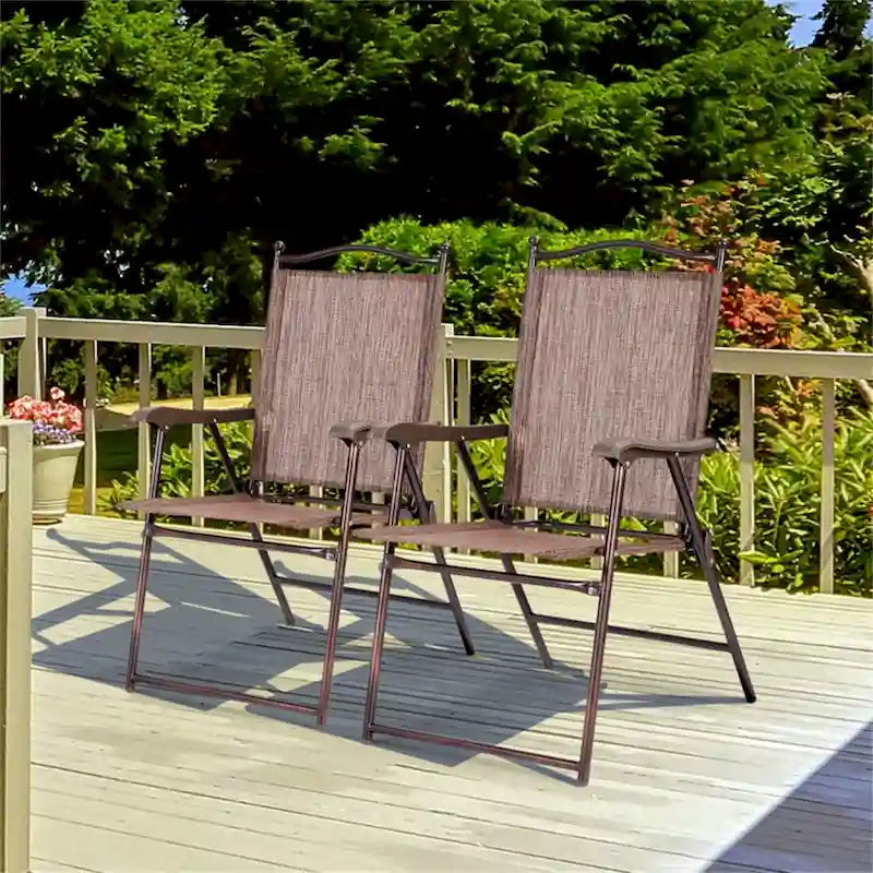 Patio Folding Sling Back Camping Deck Chairs (Set of 2)