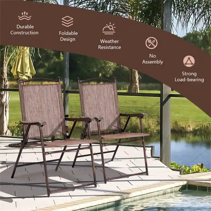 Patio Folding Sling Back Camping Deck Chairs (Set of 2)