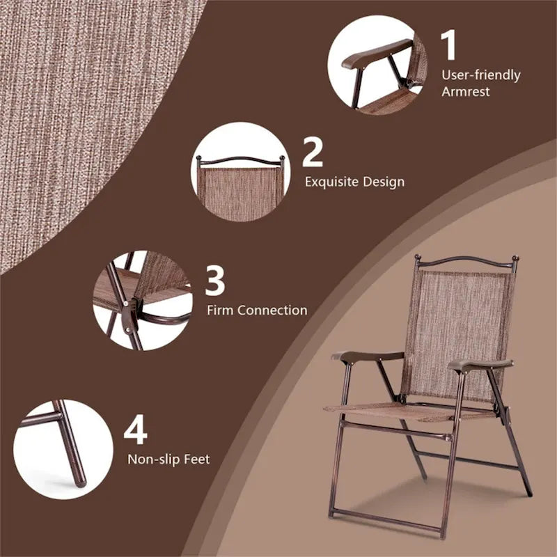 Patio Folding Sling Back Camping Deck Chairs (Set of 2)
