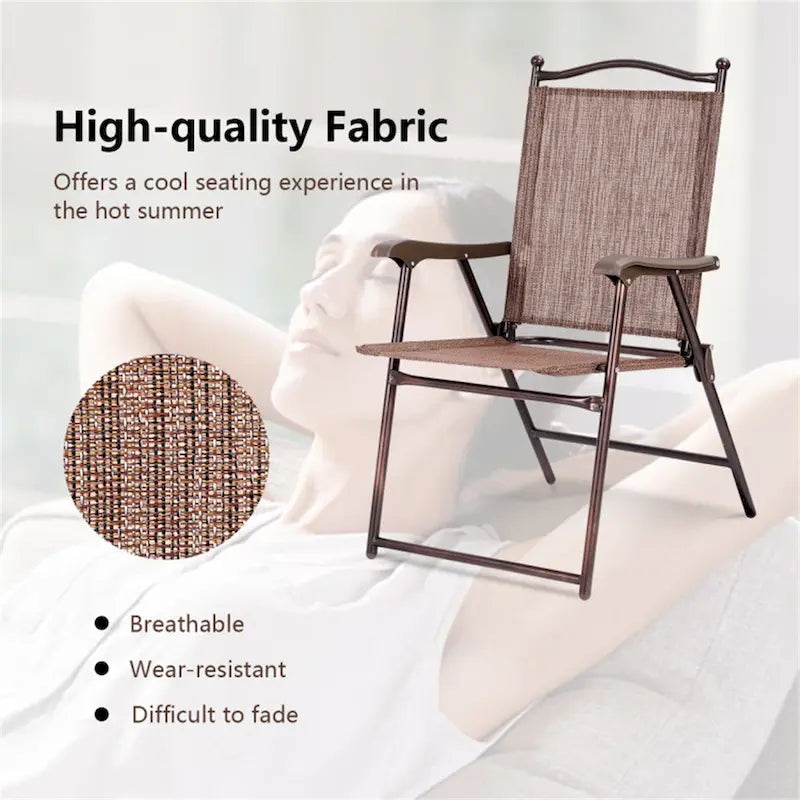 Patio Folding Sling Back Camping Deck Chairs (Set of 2)