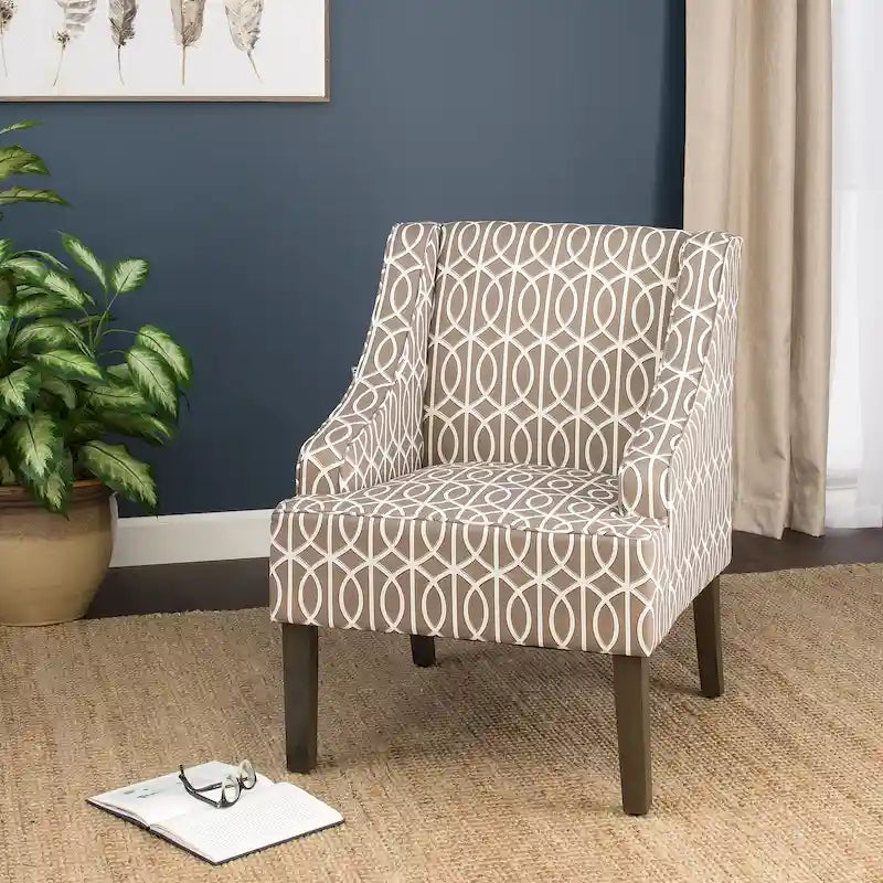 Swoop Arm Accent Chair, Cotton Fabric with Walnut Legs – Grey, Single