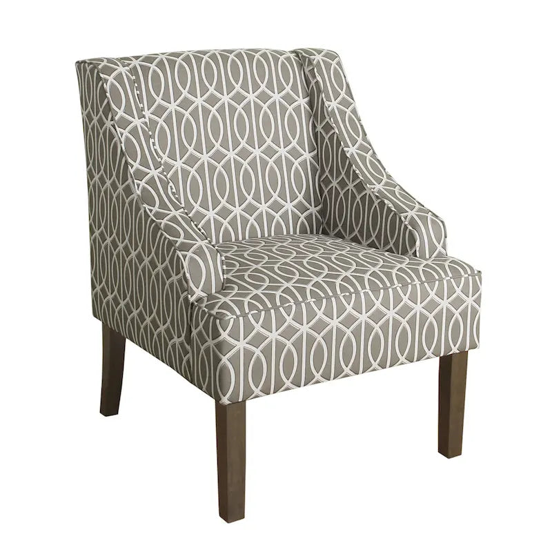 Swoop Arm Accent Chair, Cotton Fabric with Walnut Legs – Grey, Single