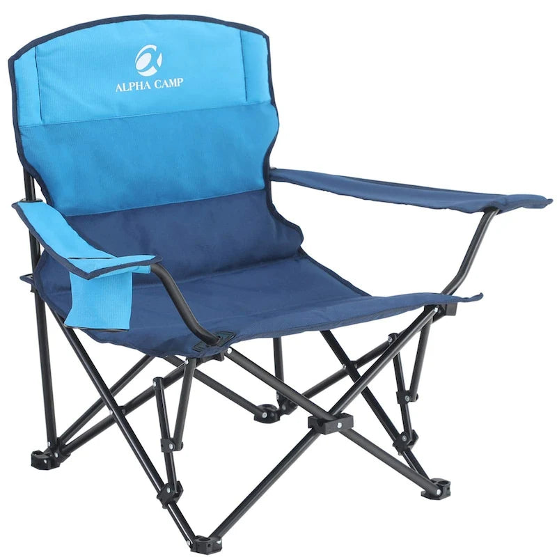 Portable Camping Quad Folding Chair Heavy Duty Support 300 LBS Oversized Steel Frame Collapsible Chair