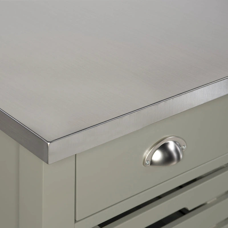 Rolling Kitchen Cart with Stainless Steel Top – Grey, 2 Drawers & Pull-Out Baskets