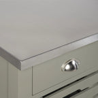 Rolling Kitchen Cart with Stainless Steel Top – Grey, 2 Drawers & Pull-Out Baskets