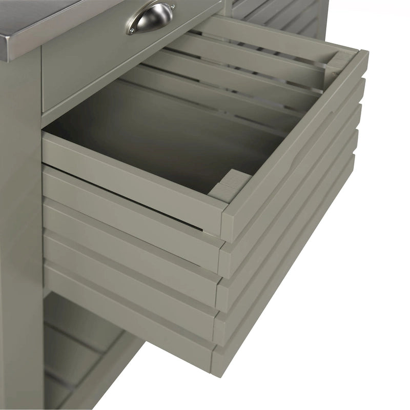 Rolling Kitchen Cart with Stainless Steel Top – Grey, 2 Drawers & Pull-Out Baskets