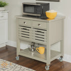 Rolling Kitchen Cart with Stainless Steel Top – Grey, 2 Drawers & Pull-Out Baskets