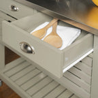 Rolling Kitchen Cart with Stainless Steel Top – Grey, 2 Drawers & Pull-Out Baskets
