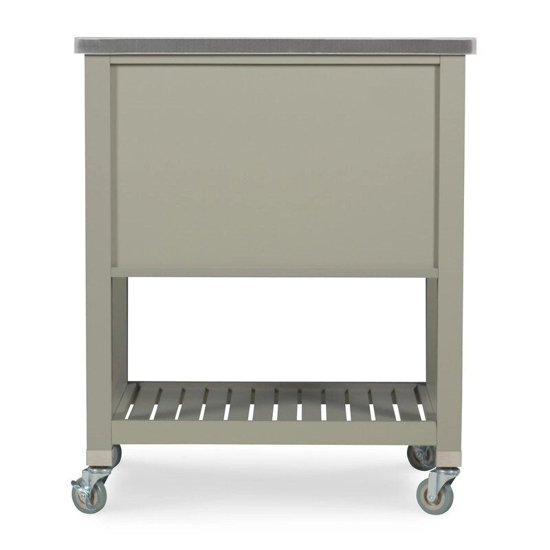 Rolling Kitchen Cart with Stainless Steel Top – Grey, 2 Drawers & Pull-Out Baskets