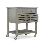 Rolling Kitchen Cart with Stainless Steel Top – Grey, 2 Drawers & Pull-Out Baskets