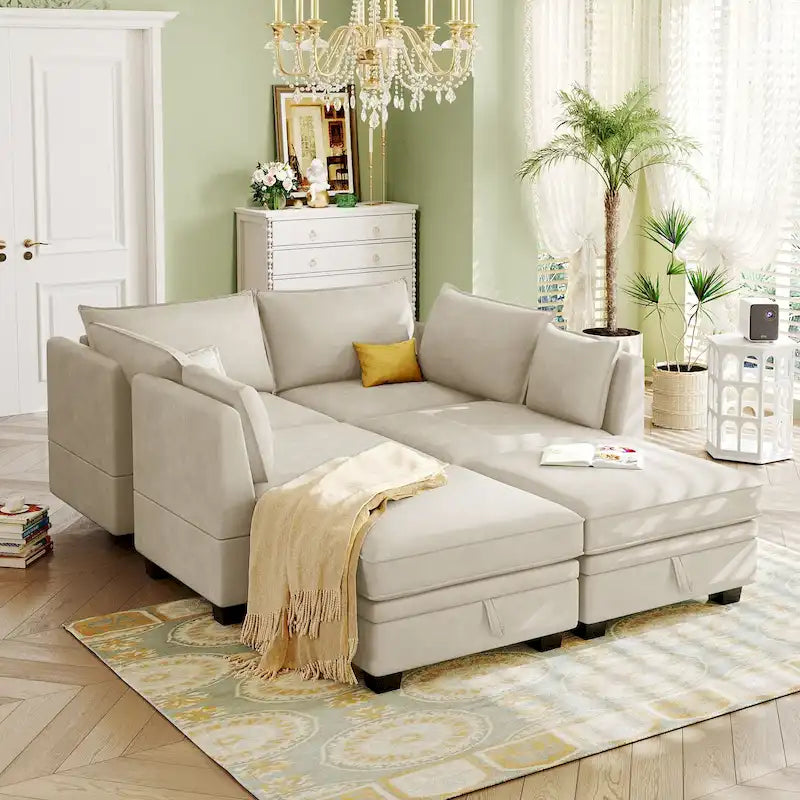 Convertible Sofa Bed with Reversible Chaise for Living Room