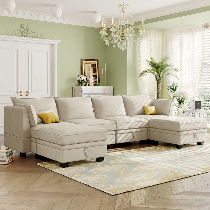 Convertible Sofa Bed with Reversible Chaise for Living Room