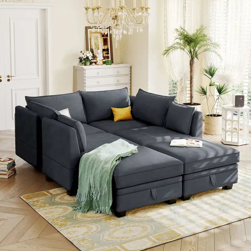 Convertible Sofa Bed with Reversible Chaise for Living Room