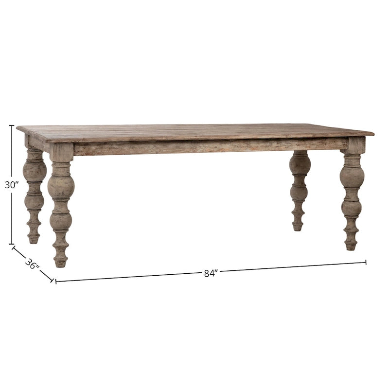 Maeve 84-inch Rectangular Reclaimed Pine Dining Table with Carved Four Poster Legs Finished in an Antique Seal