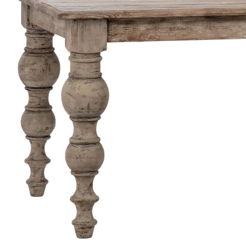 Maeve 84-inch Rectangular Reclaimed Pine Dining Table with Carved Four Poster Legs Finished in an Antique Seal