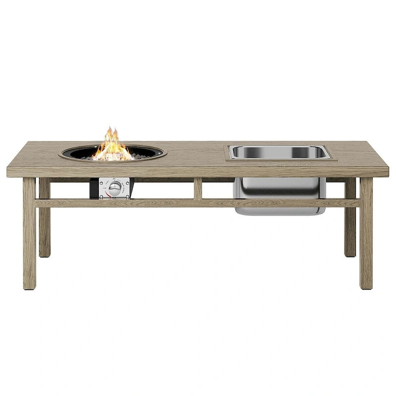 Patio Fire Pit Dining Table with Ice Bucket and Fire Pit