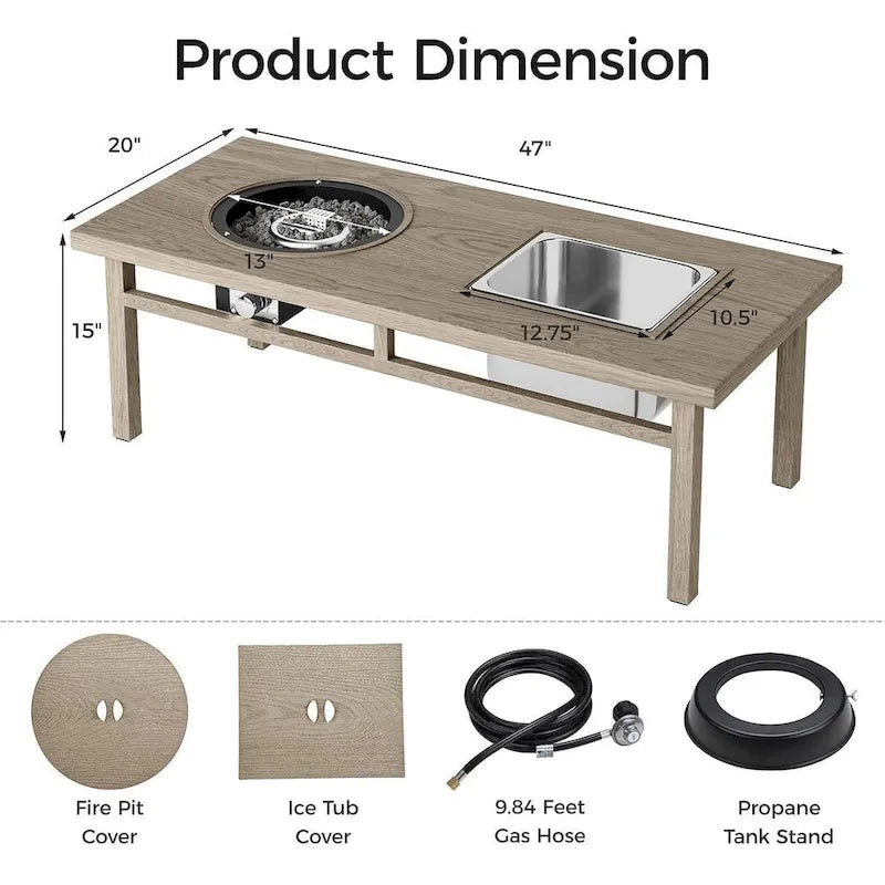 Patio Fire Pit Dining Table with Ice Bucket and Fire Pit