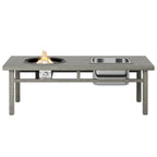 Patio Fire Pit Dining Table with Ice Bucket and Fire Pit