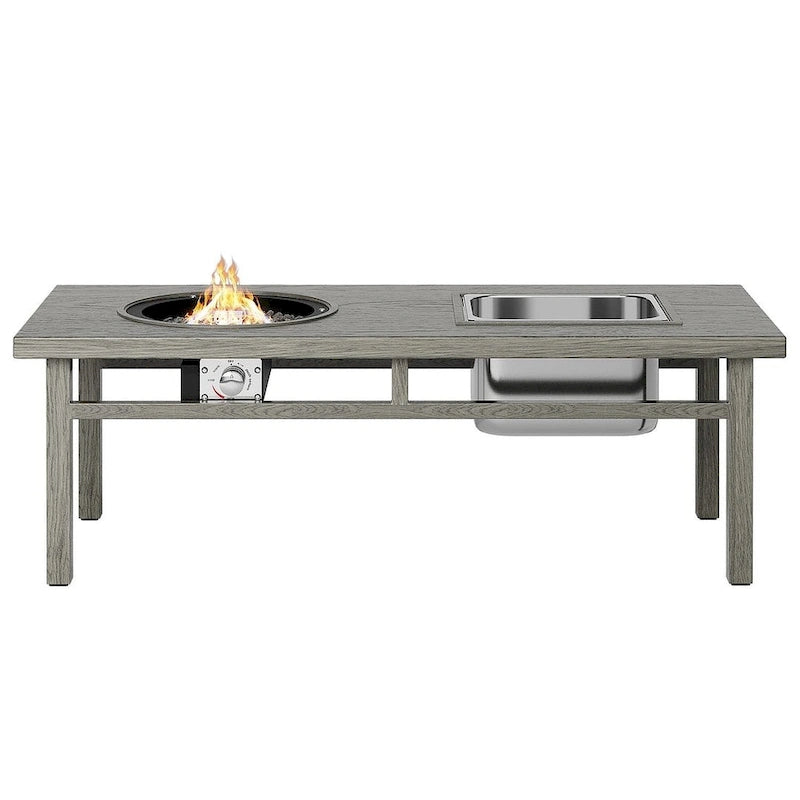Patio Fire Pit Dining Table with Ice Bucket and Fire Pit