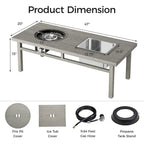 Patio Fire Pit Dining Table with Ice Bucket and Fire Pit