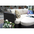 9-piece Patio Wicker Daybed Set with Concrete Fire Pit Table